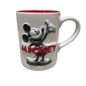 Walt Disney World White Red Embossed 3D Logo Coffee Cup Mug Mickey Mouse 16 oz